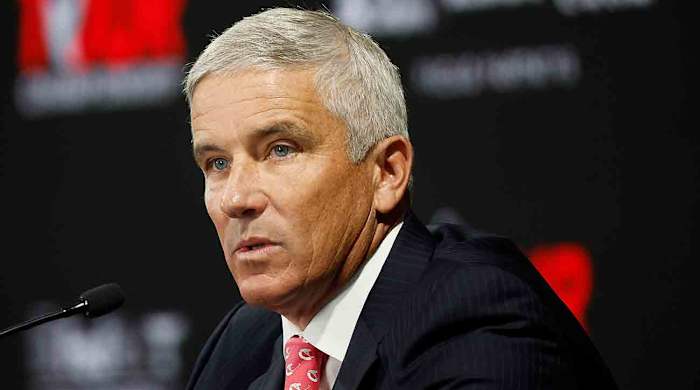 PGA Tour commissioner Jay Monahan speaks during a press conference prior to the 2022 Tour Championship at East Lake Golf Club in Atlanta, Ga.